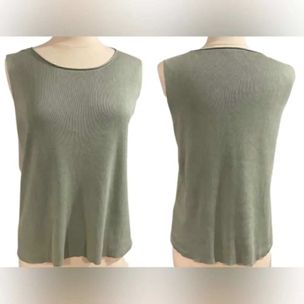 Eileen Fisher NWT Silk Blend Ribbed Stretch Jersey Knit Tank Blouse Green S